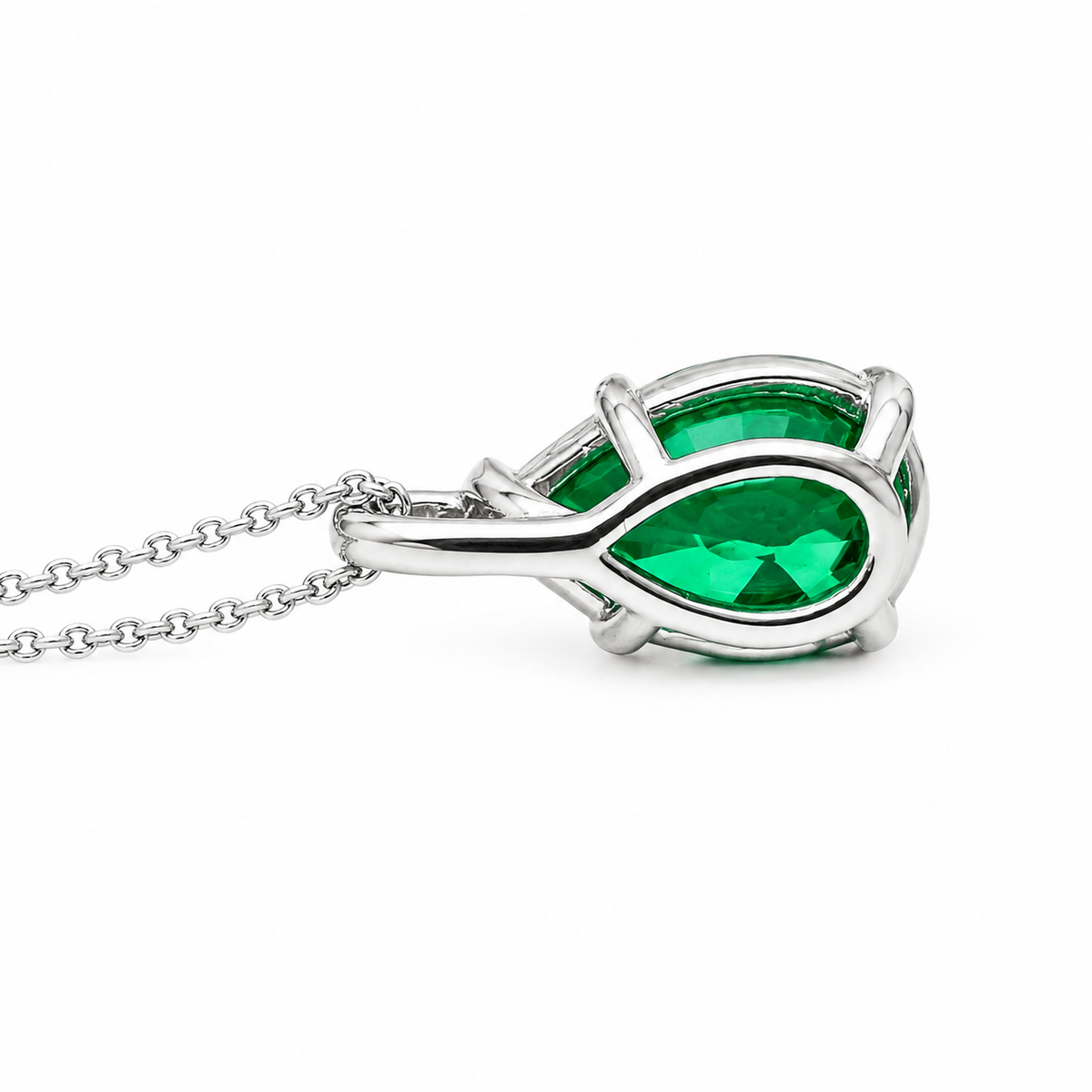Pear Shape Emerald Pendant 10K Yellow Gold Necklace, Pear Shape Green Emerald Necklace For Ladies, Layering May Birthstone Jewelery, #8848