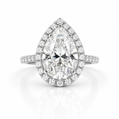 Pear shaped ring 14k solid gold, Pear shaped moissanite halo engagement ring, Teardrop shaped ring, Unique wedding promise anniversary ring