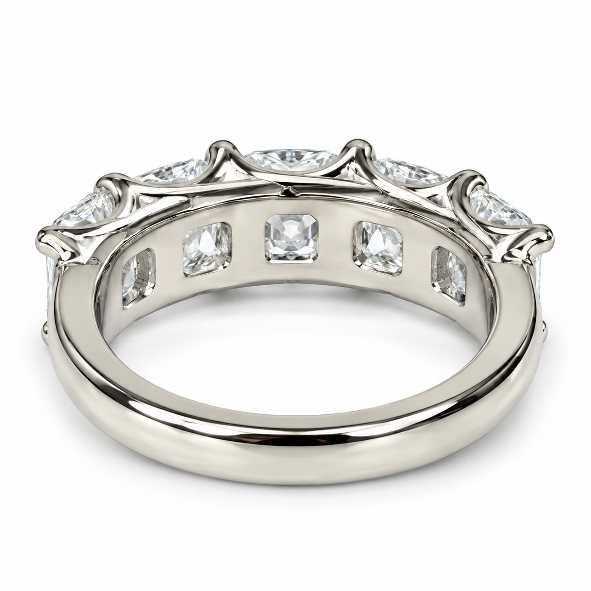 Radiant cut moissanite band, five stone square shape wedding ring, 3.75ctw, 14k white gold #6004