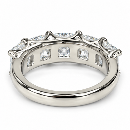 Radiant cut moissanite band, five stone square shape wedding ring, 3.75ctw, 14k white gold #6004
