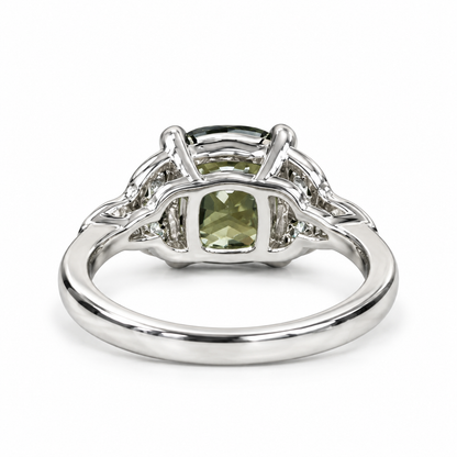 Green Sapphire Engagement Ring 14K Olive Green Cushion Cut Sapphire Celtic Engagement Ring Moissanite Celtic Gold Wedding Promise Ring #7300