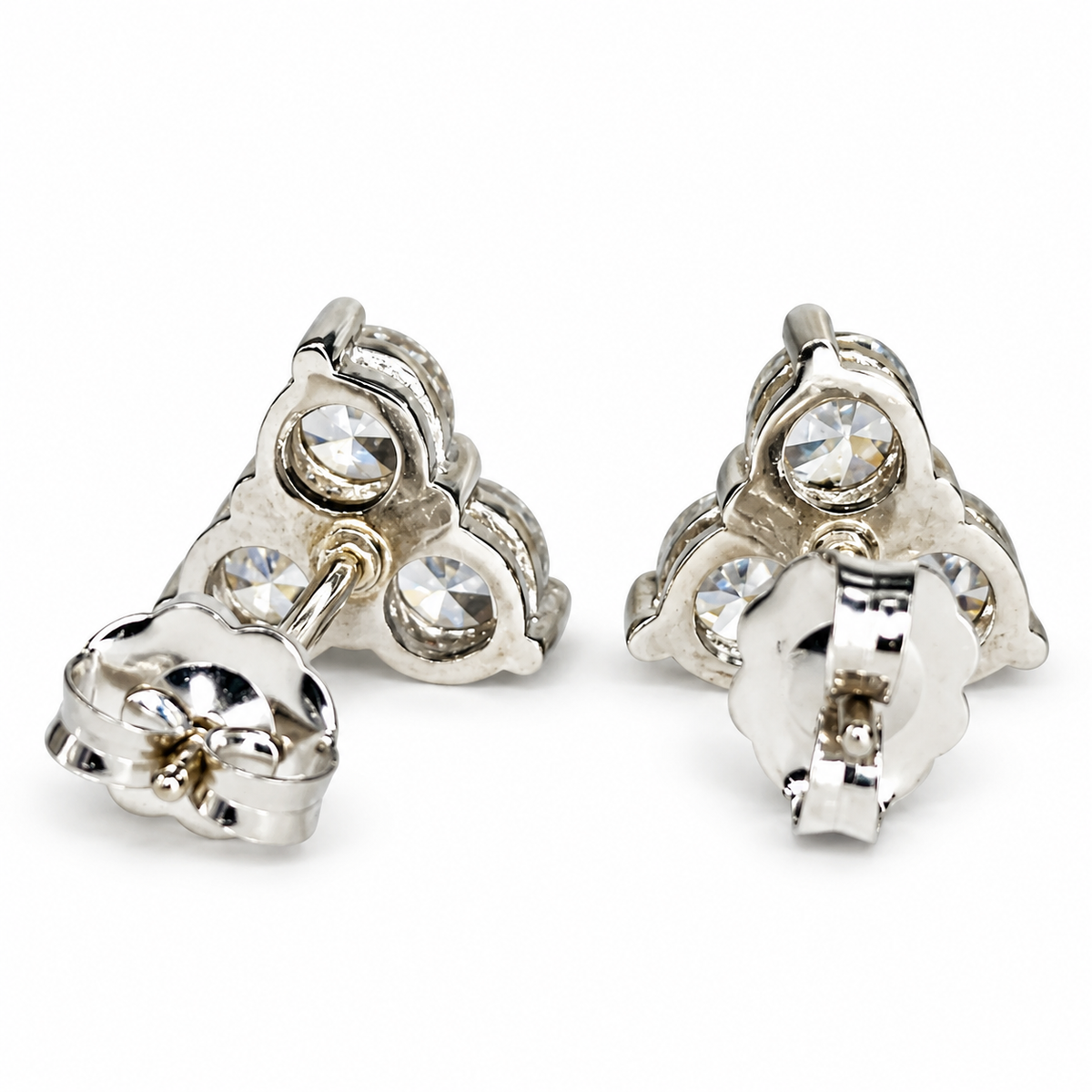 Triangle Moissanite earrings 14K White Gold, Gold Earrings Triangle Gem, Three Stone Stud Earrings, Triangle Stud Earrings,   #5662