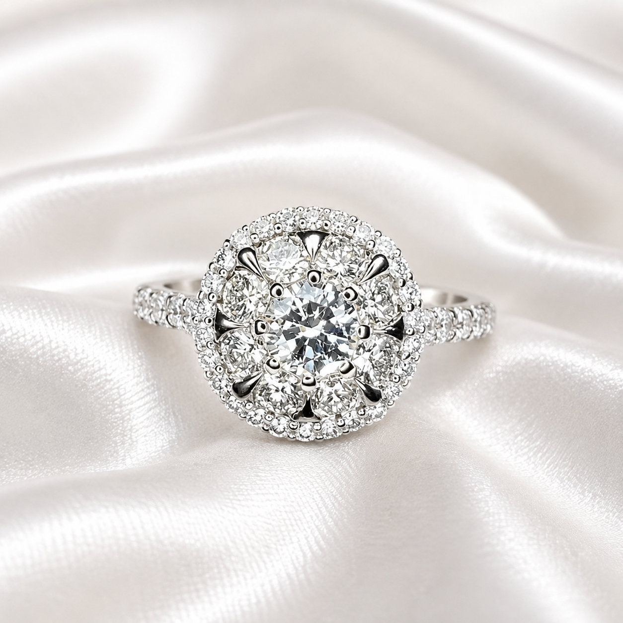Lab grown diamond ring 14K  white gold, Round cut lab grown diamond engagement ring 14k, Lab grown diamond ring with halo Unique ring