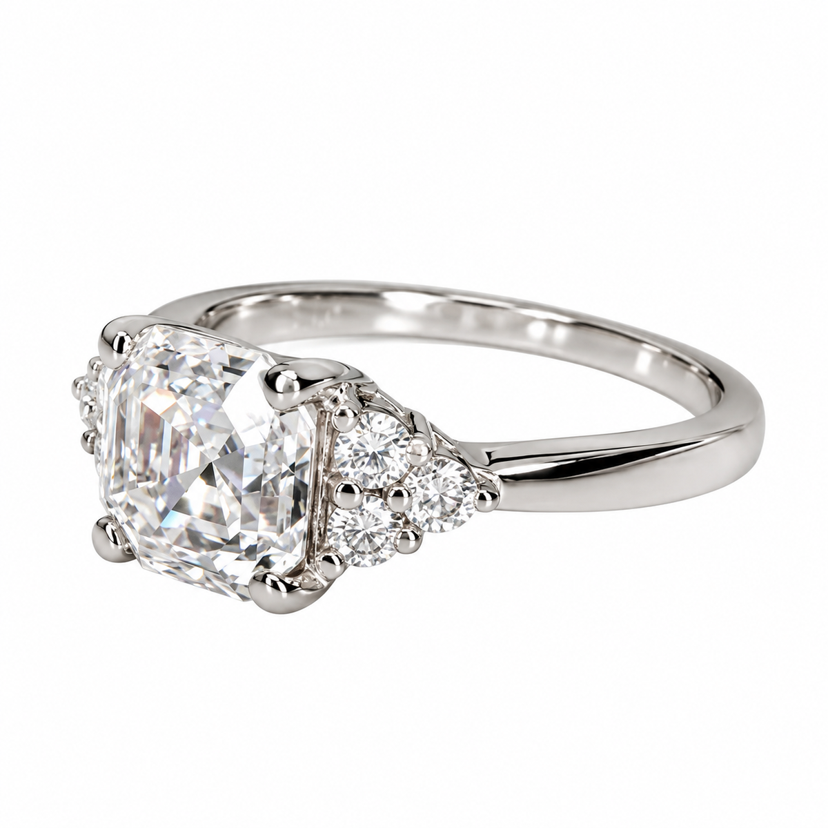 Asscher Cut  Moissanite engagement ring set vintage unique white gold curved band engagement ring women wedding Bridal Promise ring