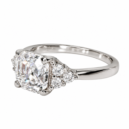 Asscher Cut  Moissanite engagement ring set vintage unique white gold curved band engagement ring women wedding Bridal Promise ring