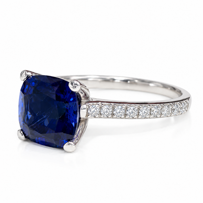 Blue Sapphire Ring 14k solid gold, Cushion Cut Blue sapphire Engagement Ring, September Birthstone Jewelry, Something Blue Bridal Ring