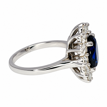 Oval cut blue sapphire engagement ring in 14k white/yellow gold, Unique Vintage oval cut blue sapphire Wedding Anniversary Promise Ring#6464