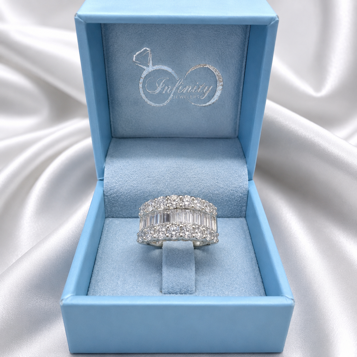 Lab Diamond Wedding Band Baguette With Round Cut Lab Diamond Anniversary Band #8804