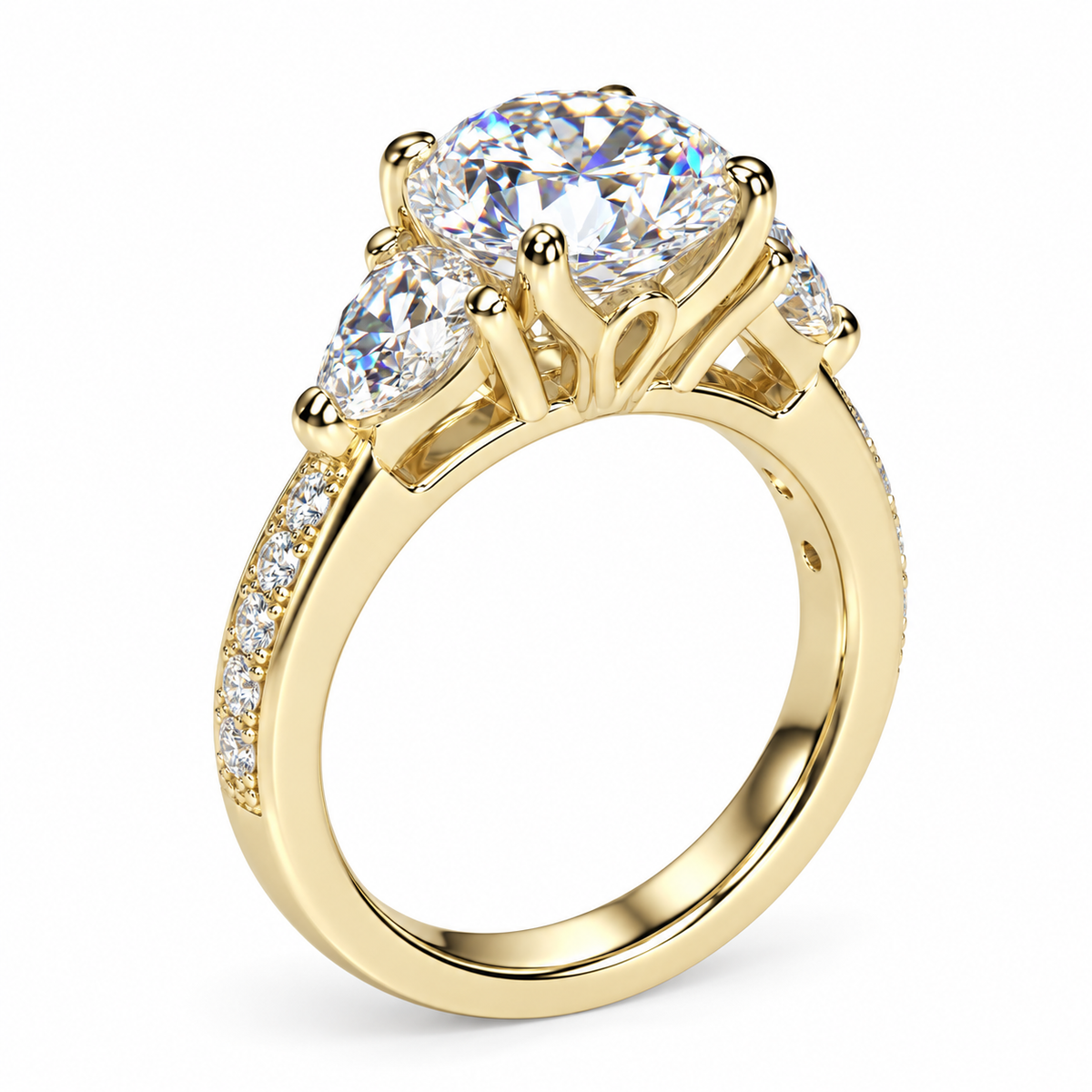 Oval Moissanite Engagement Ring, 14k Yellow Gold Moissanite Cluster Ring, Trillion Cut Accent Stones And Round Moissanite Ring For Her 7074