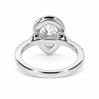 Pear shaped ring 14k solid gold, Pear shaped moissanite halo engagement ring, Teardrop shaped ring, Unique wedding promise anniversary ring
