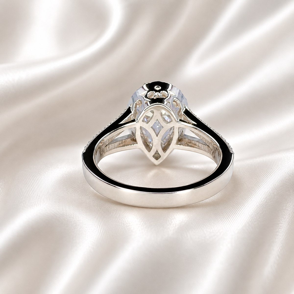 Lab created diamond engagement ring 14k solid gold, Pear shaped lab grown diamond ring, Lab grown diamond hidden halo engagement ring