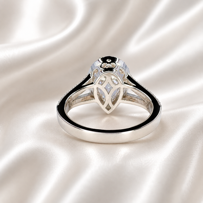 Lab created diamond engagement ring 14k solid gold, Pear shaped lab grown diamond ring, Lab grown diamond hidden halo engagement ring