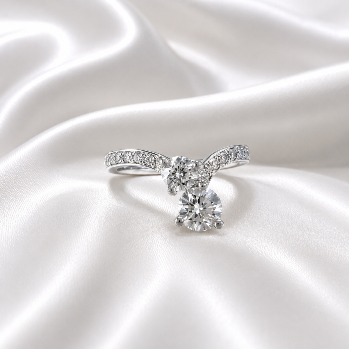 Lab Grown Diamond Pinky Ring , Diamond Chevron Ring , Curved Diamond wedding Band , Two Stone Lab Created Diamond Ring Everyday Ring #8815