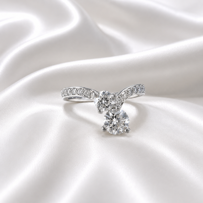 Lab Grown Diamond Pinky Ring , Diamond Chevron Ring , Curved Diamond wedding Band , Two Stone Lab Created Diamond Ring Everyday Ring #8815