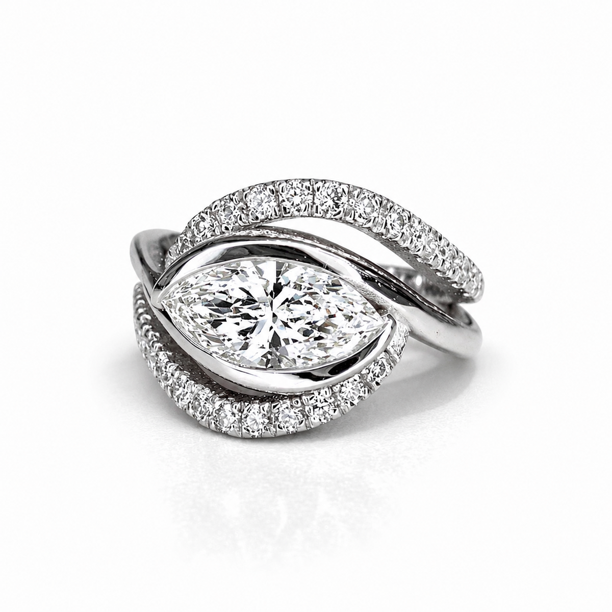 1 Carat East West Marquise Lab grown Diamond Ring 14K Solid Gold, Diamond Wrap Ring, Unique Engagement Ring, Statement Cocktail Ring #8879