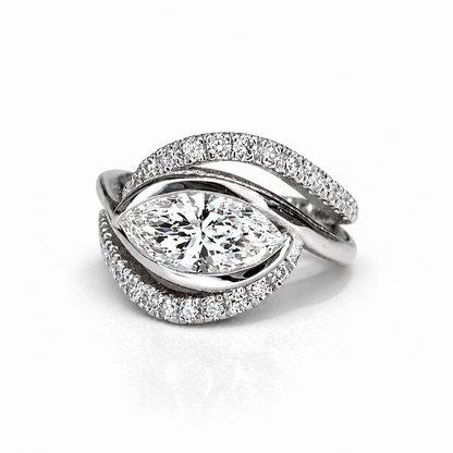 1 Carat East West Marquise Lab grown Diamond Ring 14K Solid Gold, Diamond Wrap Ring, Unique Engagement Ring, Statement Cocktail Ring #8879
