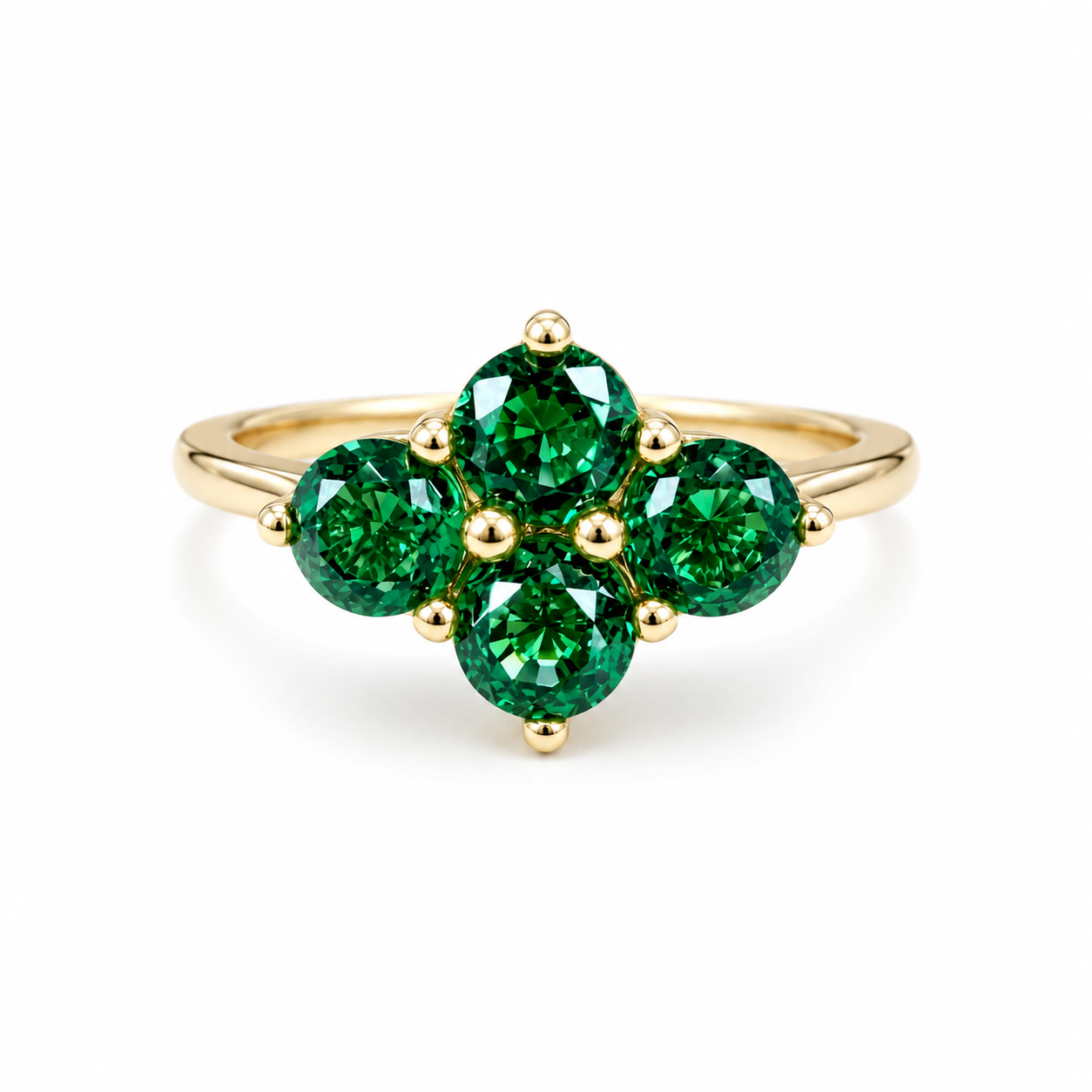 Emerald Ring 14k Yellow Gold, Round Cut Emerald Engagement Ring, Dainty Emerald Gold Ring, May Birthstone Ring,  Cluster Emerald Ring  #6787