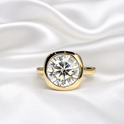 3 carat Round Moissanite Solitaire Engagement Ring, 14k Gold Moissanite Bezel Set Wedding Ring, Round Solitaire Ring For Her #5987