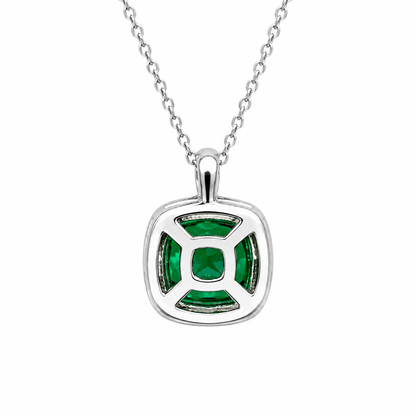 Cushion Cut Necklace / Green Emerald Necklace / Emerald And Diamond Necklace / 18"Cable Chain / 14k White gold / #6299