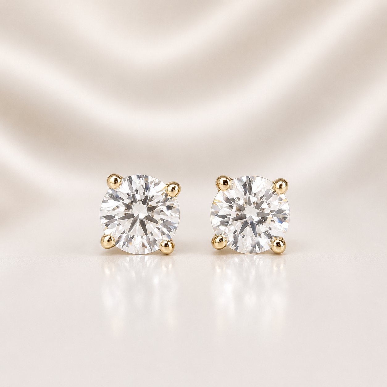 Four Prong Round Brilliant Lab Grown Diamond Stud Earrings In 14k White Gold