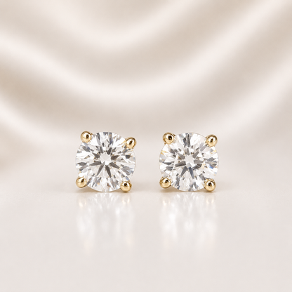 Four Prong Round Brilliant Lab Grown Diamond Stud Earrings In 14k White Gold
