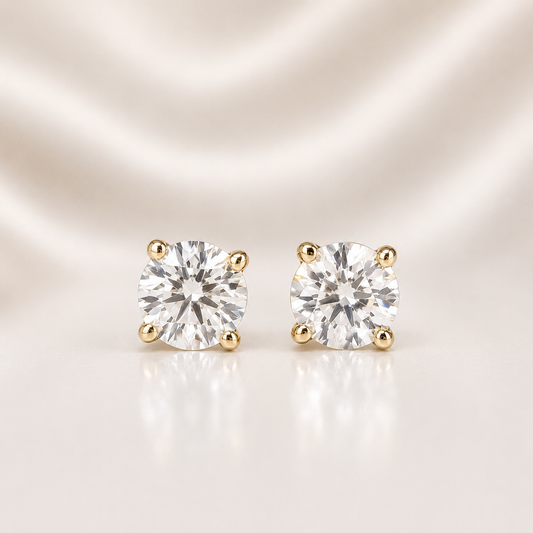 Four Prong Round Brilliant Lab Grown Diamond Stud Earrings In 14k White Gold
