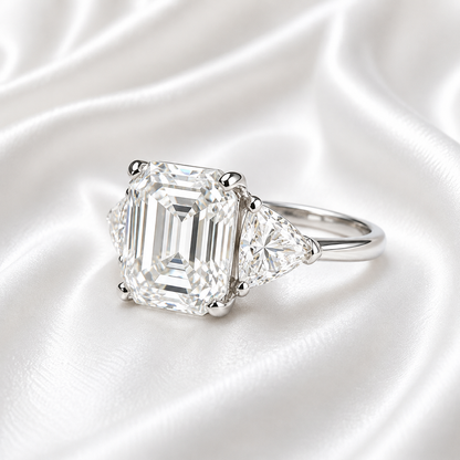 Asscher Cut Engagement Ring / Moissanite Wedding Ring / Asscher and Trillion Ring / 14k White Gold