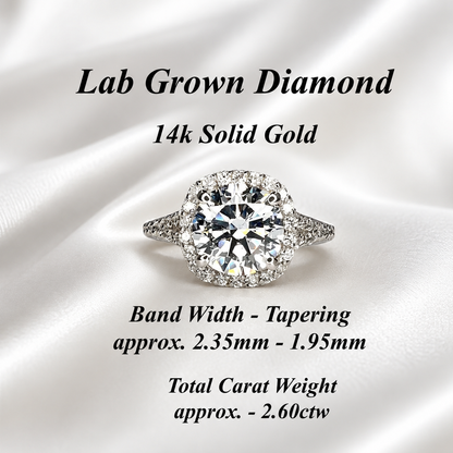 Round Cut Lab Grown Diamond Engagement Ring,  CVD Diamond Halo Engagement Ring, Lab Created Diamond Wedding Bridal Anniversary Ring