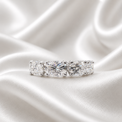 Lab grown diamond wedding band, Lab created diamond half eternity band 14k solid gold, 4 stone oval cut diamond ring, cvd diamond ring