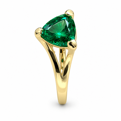 Emerald Triangle Ring 14k Yellow Gold, Trillion Cut Emerald Engagement Ring For Ladies, Unique Triangle Ring, Triangle Stacking Ring, #5843