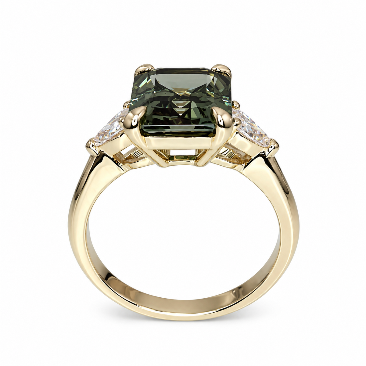 Emerald Cut Olive Green Sapphire Engagement Ring 14K White Gold Unique Vintage Olive Green Sapphire Engagement Ring Green Sapphire Ring 7245