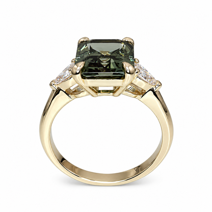 Emerald Cut Olive Green Sapphire Engagement Ring 14K White Gold Unique Vintage Olive Green Sapphire Engagement Ring Green Sapphire Ring 7245