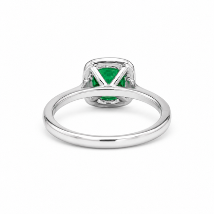 Emerald Green Ring Cushion Cut Emerald with Moissanite Halo Engagement Ring White Gold Simple Emerald Wedding Promise Anniversary Ring #6190