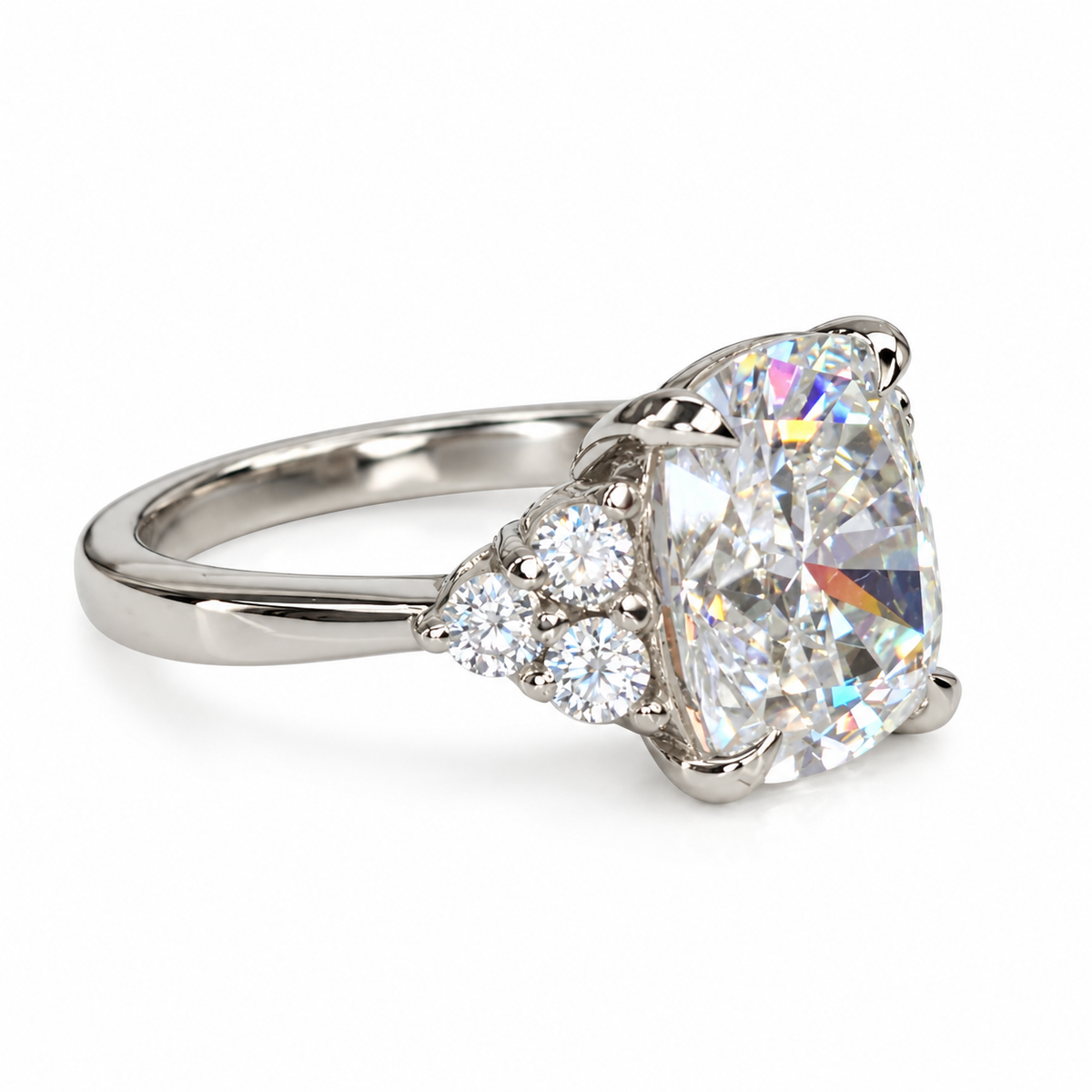 Moissanite Cushion Cut Engagement Ring For Her, 14k Gold Cushion Cut And Round Moissanite Wedding Ring, Round Cluster Moissanite Ring  #6697