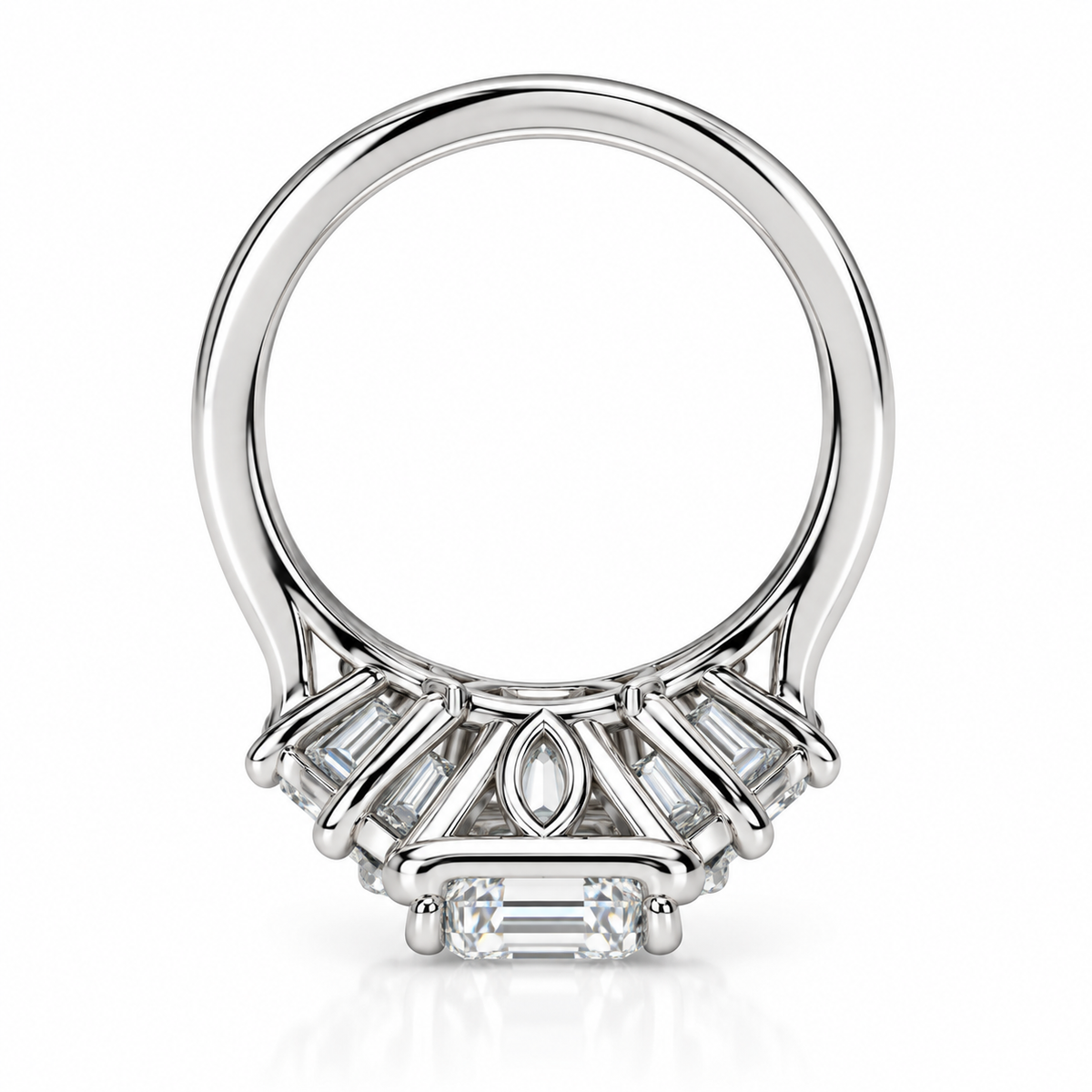 Emerald Cut Moissanite Engagement Ring, Moissanite Halo Wedding Ring For Her, Ladies 14k White Gold Trapezoid Moissanite Cluster Ring  #7108