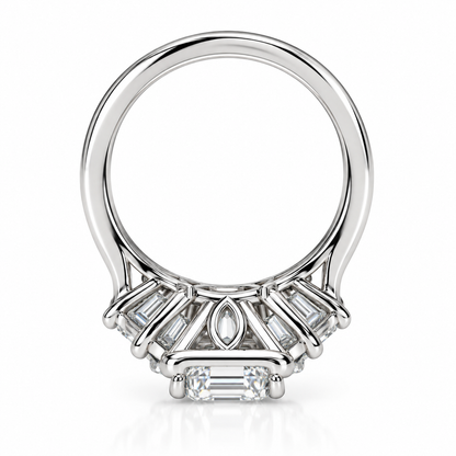 Emerald Cut Moissanite Engagement Ring, Moissanite Halo Wedding Ring For Her, Ladies 14k White Gold Trapezoid Moissanite Cluster Ring  #7108