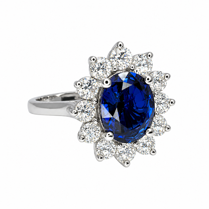 Oval cut blue sapphire engagement ring in 14k white/yellow gold, Unique Vintage oval cut blue sapphire Wedding Anniversary Promise Ring#6464