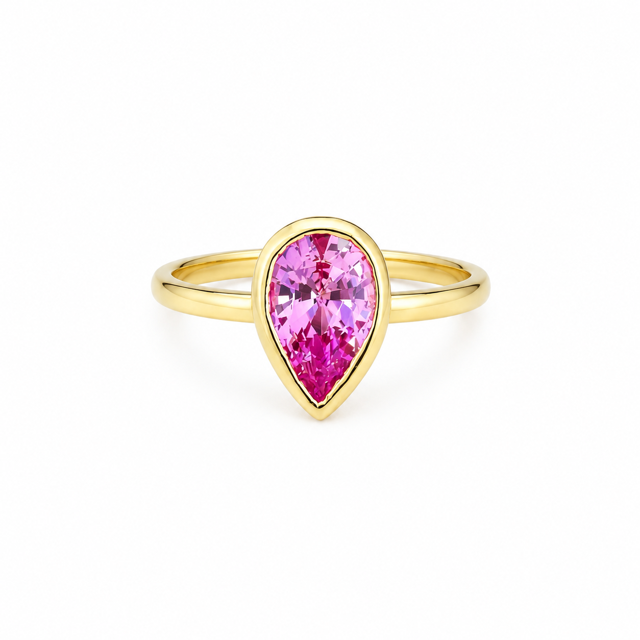 1.50 Ctw Pear Shape Bezel Olive Green Sapphire Engagement Ring in 14k Solid Gold , Modern Birthstone Ring , Dainty Pear Shape Ring #8858