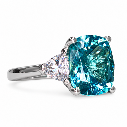 Elongated Cushion Paraiba And Moissanite Engagement Ring,   14k Gold Blue Paraiba Wedding Ring, Moissanite Ring   #6342