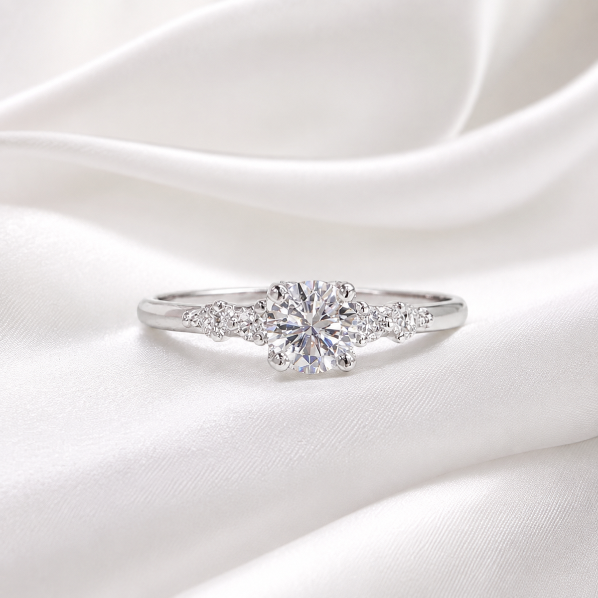 0.25CT Center Lab Grown Diamond Engagement Ring 14K Solid Gold, Five Stone Lab Created Diamond Wedding Ring Simple Diamond Bridal Ring #8849