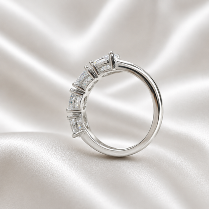 Lab grown diamond wedding band, Lab created diamond half eternity band 14k solid gold, 4 stone oval cut diamond ring, cvd diamond ring