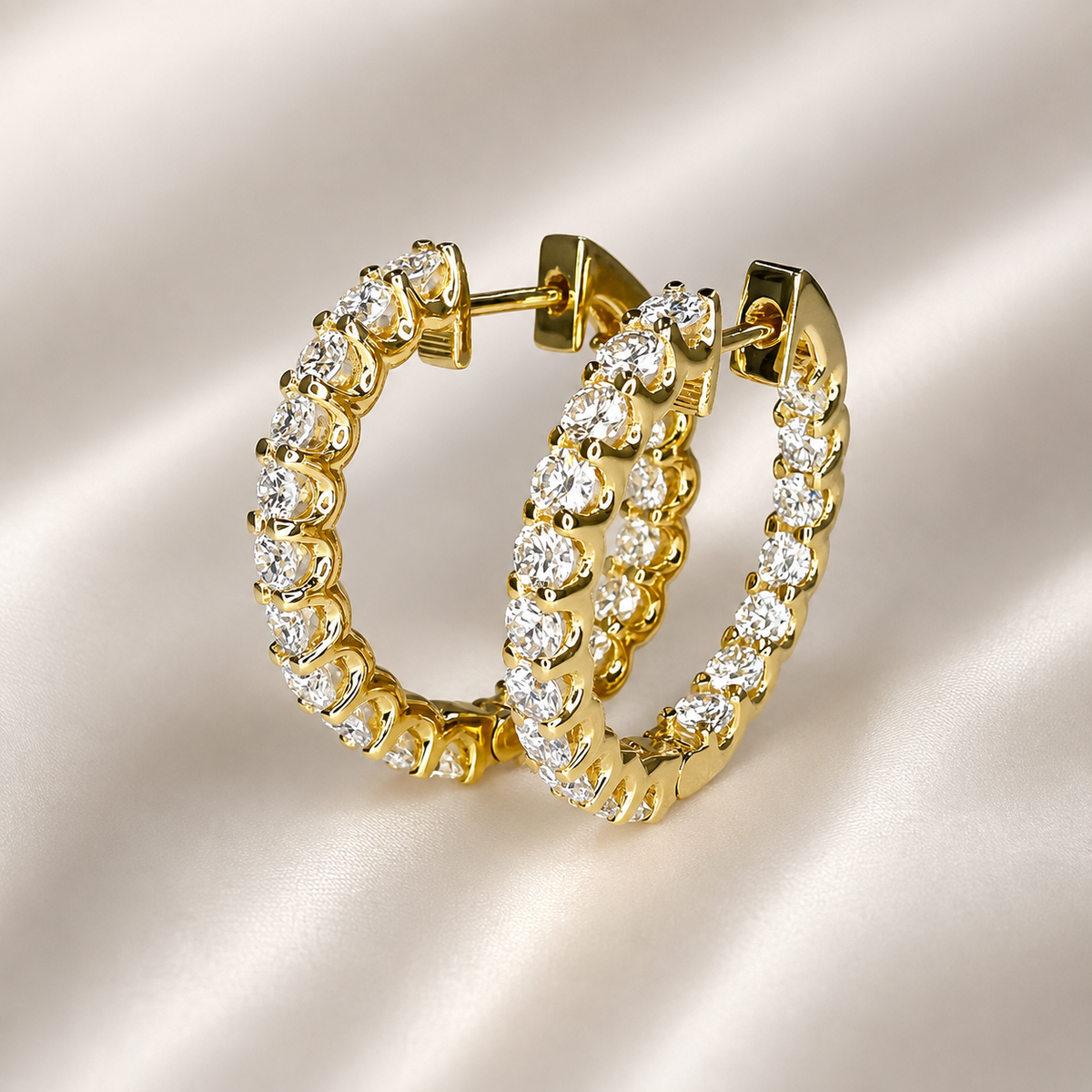 Lab grown diamond hoop earring 14K gold, Inside out diamond hoop earrings, Everyday hoop earrings, huggie hoop earring, endless hoops