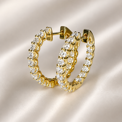 Lab grown diamond hoop earring 14K gold, Inside out diamond hoop earrings, Everyday hoop earrings, huggie hoop earring, endless hoops