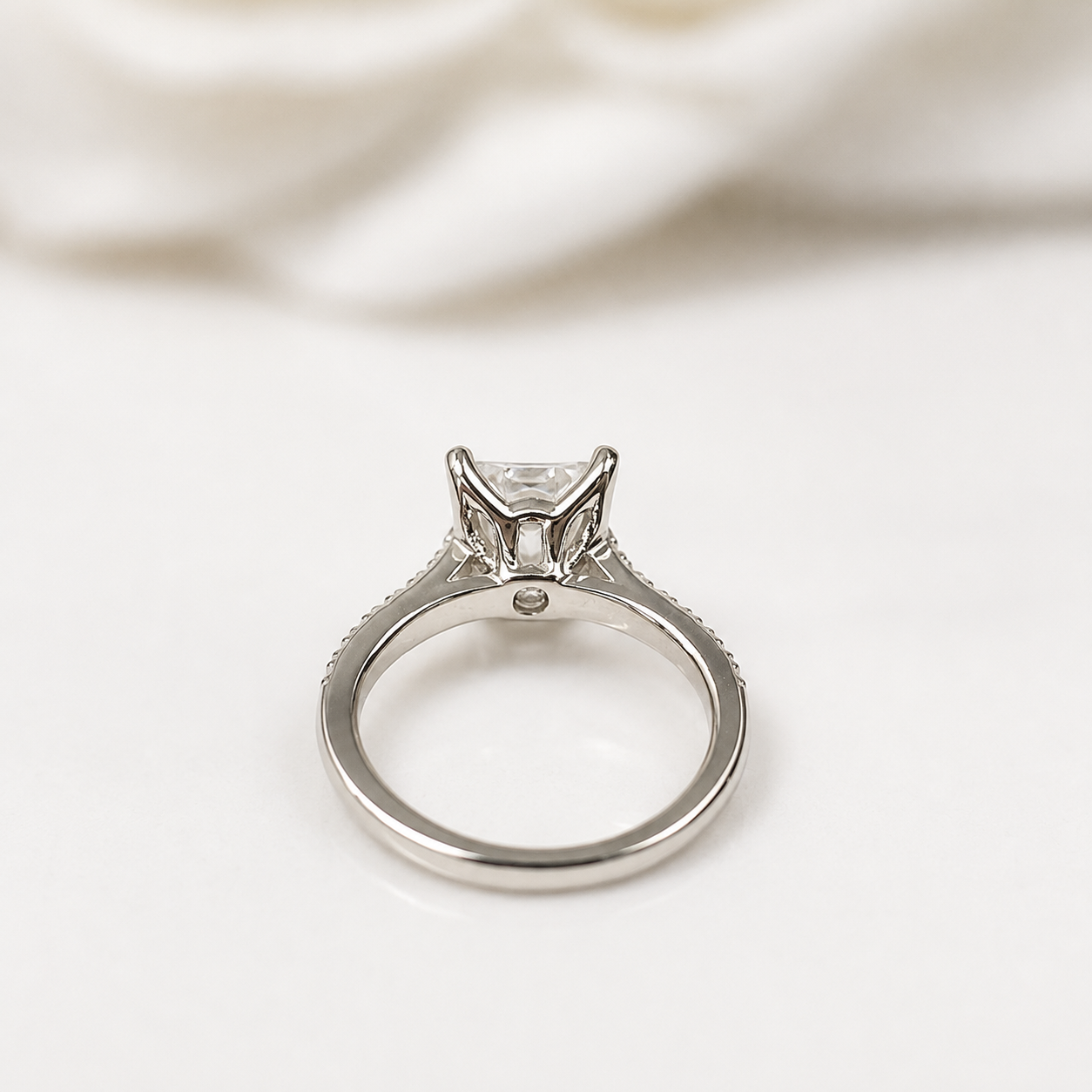 Moissanite Engagement Ring Princess Cut 14K Solid White Gold, Simple Moissanite Engagement Ring For Ladies Solitaire Princess Cut Ring, 7135