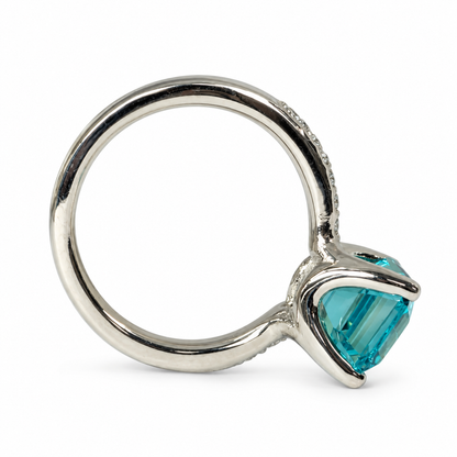 Emerald Cut Engagement Ring / Neon Blue Paraiba Wedding Ring / Paraiba and Moissanite Ring / 14k White Gold / #6268