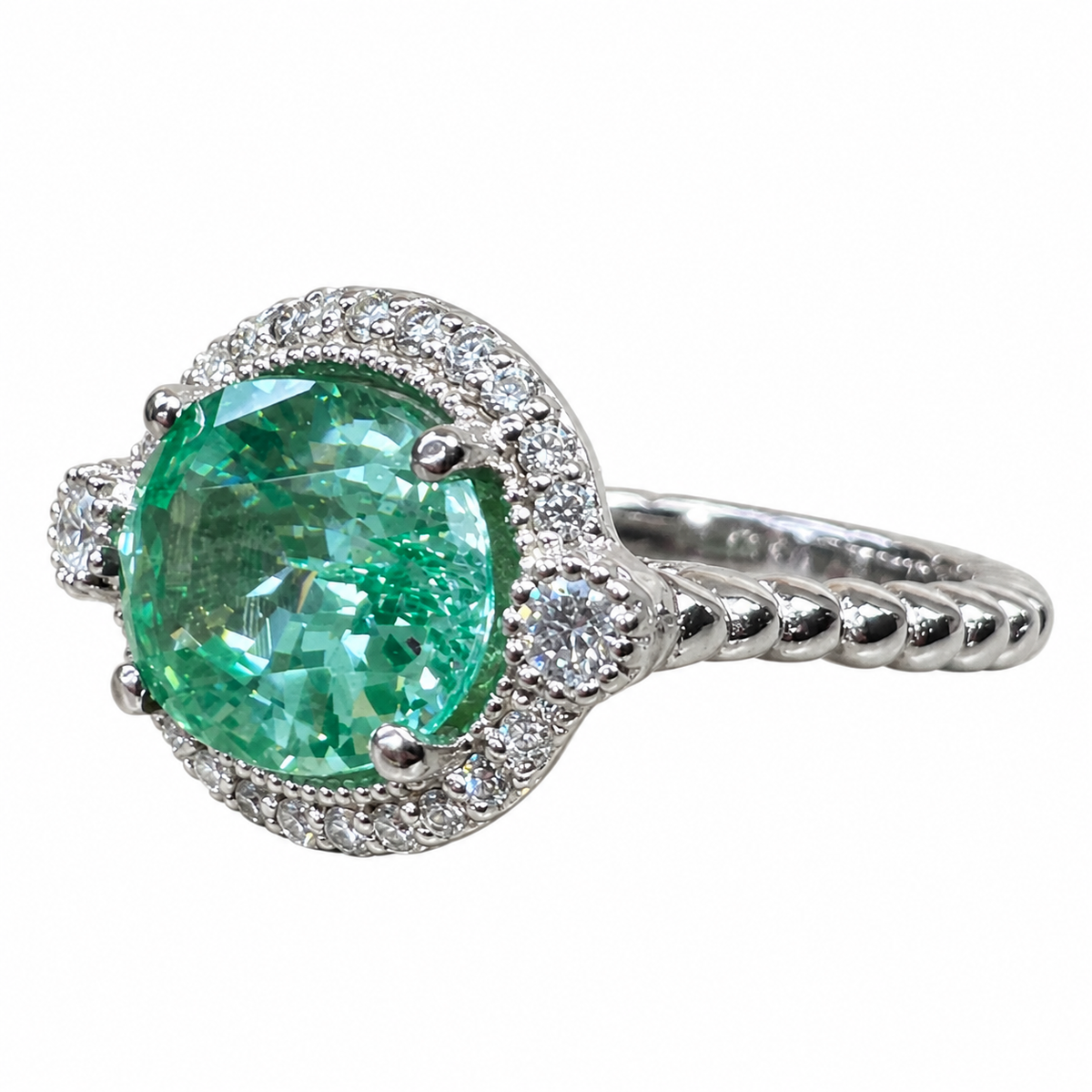 East West Vintage Oval Halo Green Paraiba Engagement Ring  White Gold Unique Vintage Wedding Promise Anniversary  Bridal Ladies Ring   #7416