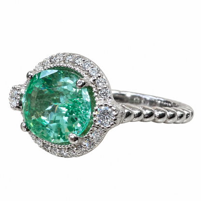 East West Vintage Oval Halo Green Paraiba Engagement Ring  White Gold Unique Vintage Wedding Promise Anniversary  Bridal Ladies Ring   #7416