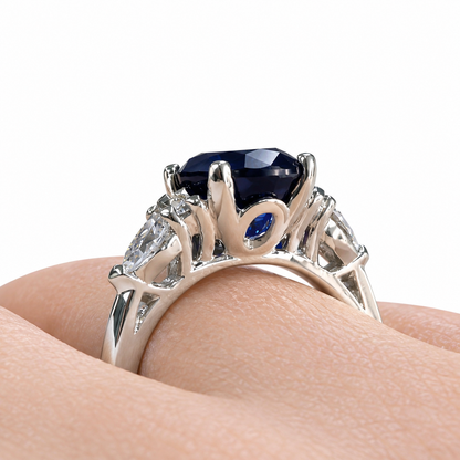Oval Blue Sapphire Engagement Ring 14K Solid White Gold , Unique Vintage Oval Cluster Ring For Women , Blue Sapphire Engagement Rings  #7213