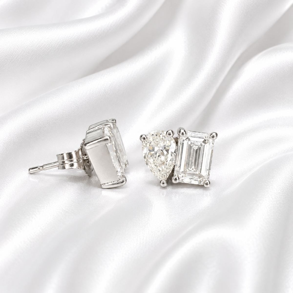 14k Gold Diamond Earrings – Toi Et Moi Pear & Emerald Shape Studs 2 CTW
