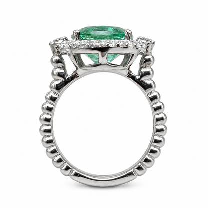 East West Vintage Oval Halo Green Paraiba Engagement Ring  White Gold Unique Vintage Wedding Promise Anniversary  Bridal Ladies Ring   #7416